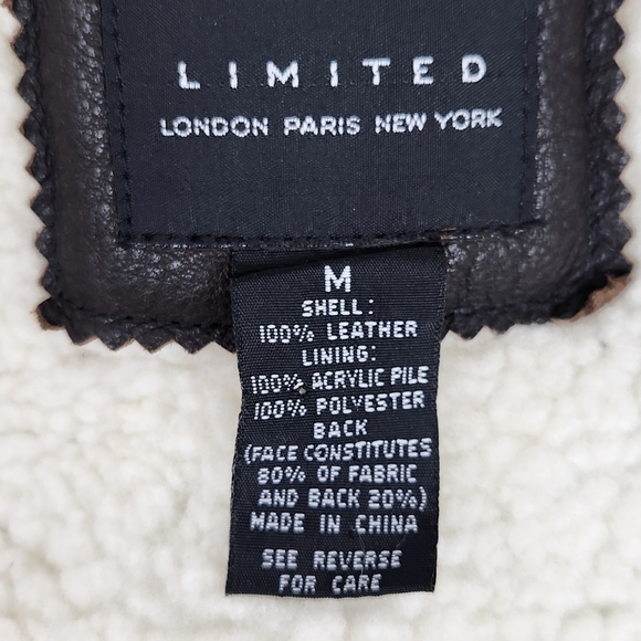 The Limited Brown Leather Sherpa Zip Up Vest. Medium - Picture 6 of 9